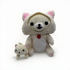 Rilakkuma Korilakkuma Cat Suit Plush 10" w/ Mini Kitty 2018 San-X HTF Set Cream